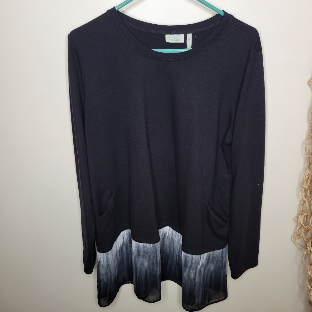 Lori Goldstein Lounge Wear Tunic Pockets Black Large